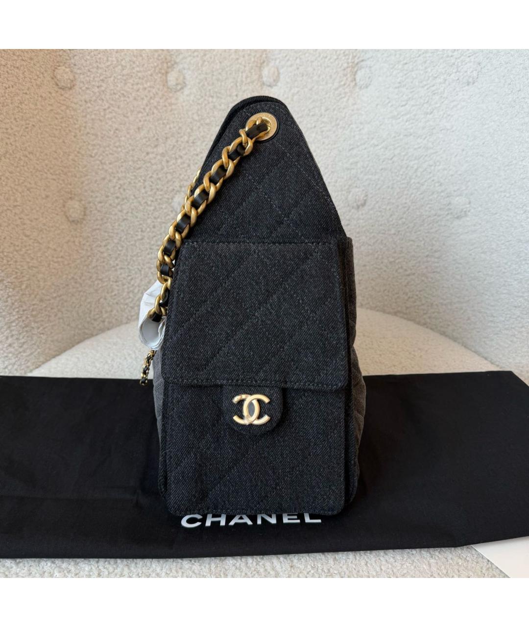 CHANEL Антрацитовая деним сумка тоут, фото 4