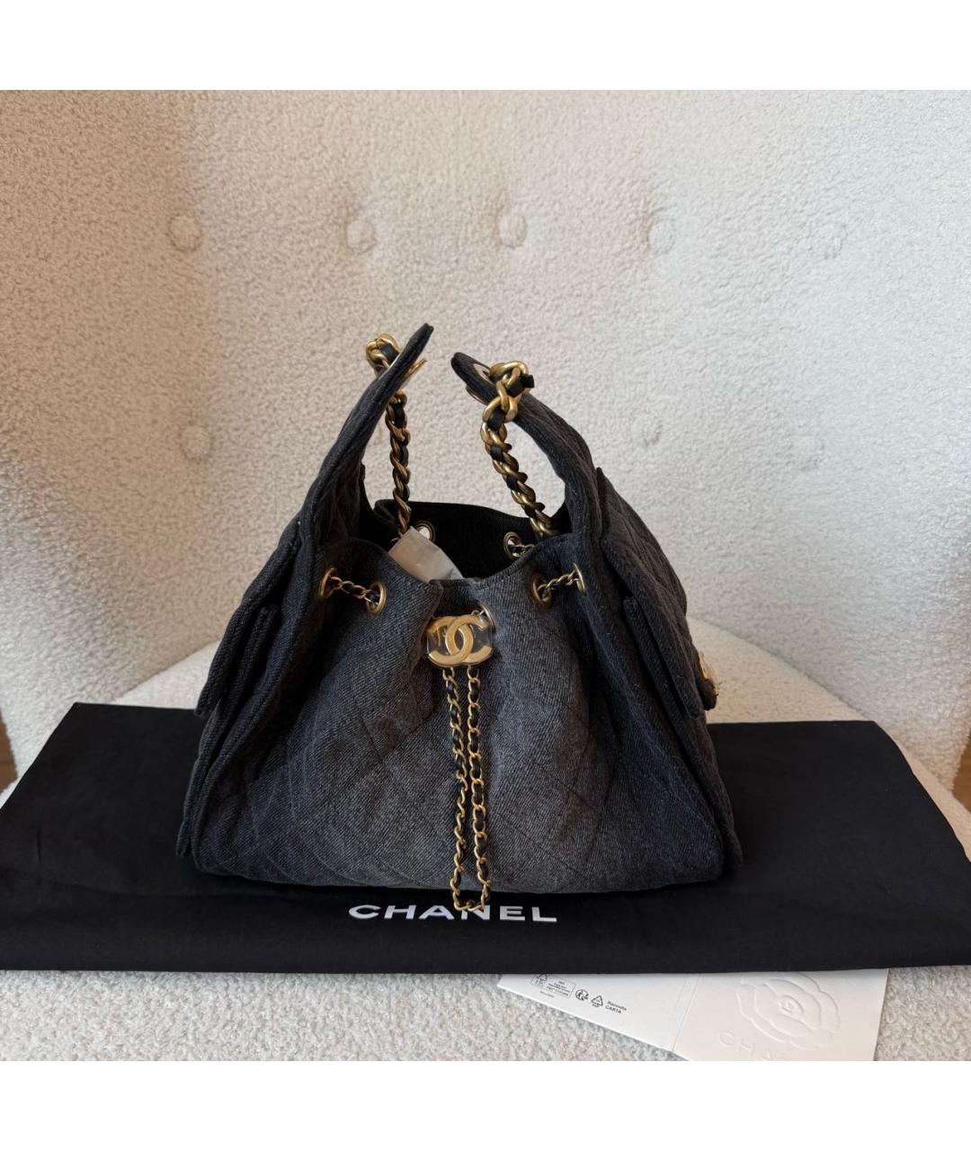 CHANEL Антрацитовая деним сумка тоут, фото 8
