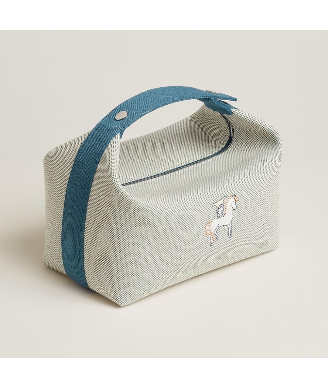 HERMES Бирюзовая тканевая косметичка, фото 7