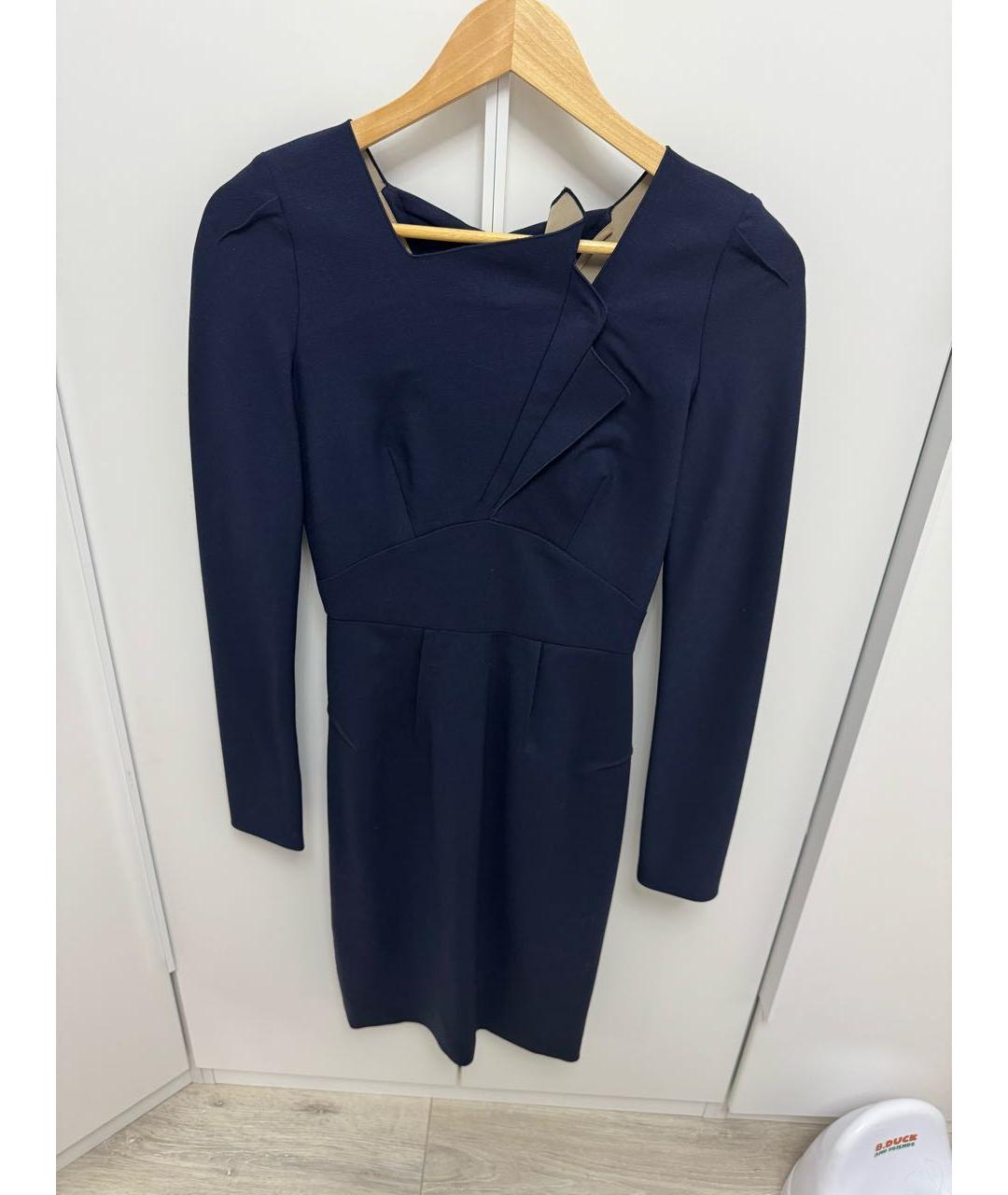 ROLAND MOURET Темно-синее шерстяное коктейльное платье, фото 5