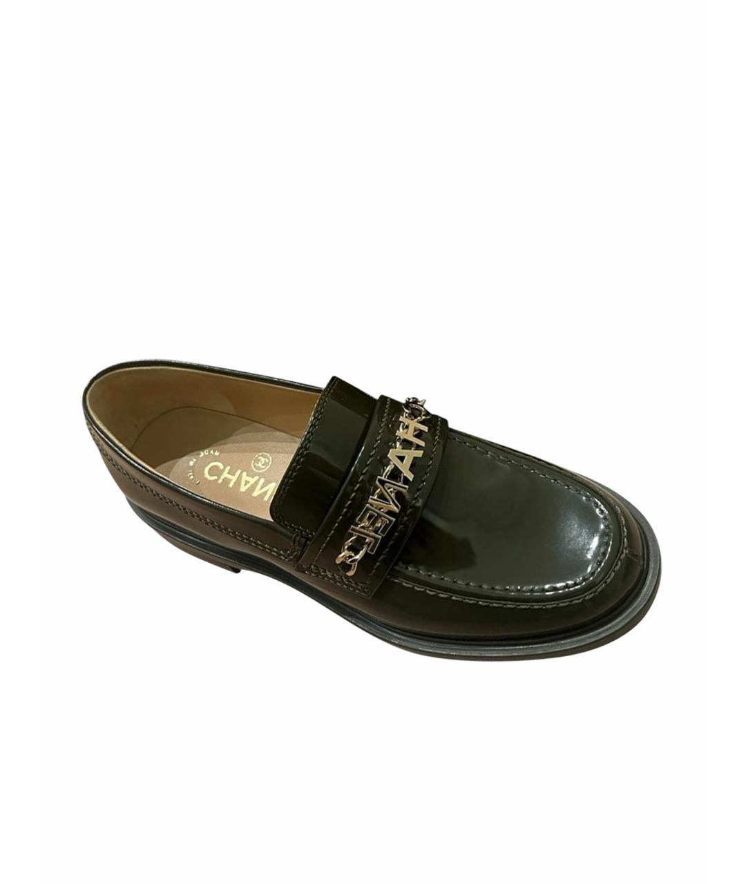 CHANEL Зеленые лоферы из лакированной кожи, фото 1