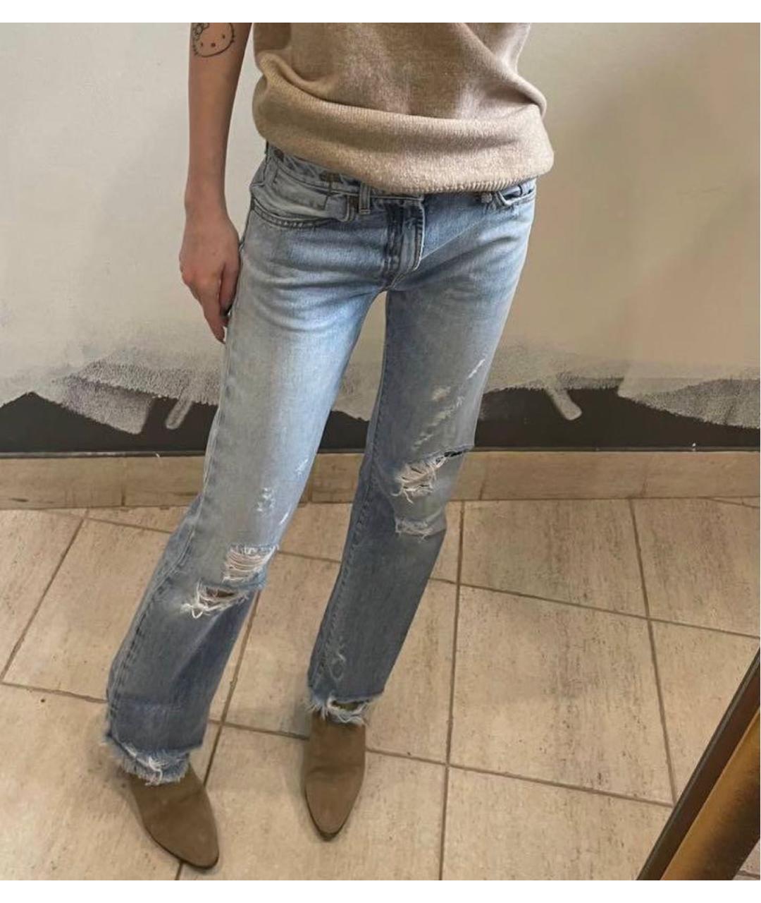 R13 Голубые хлопковые прямые джинсы, фото 7