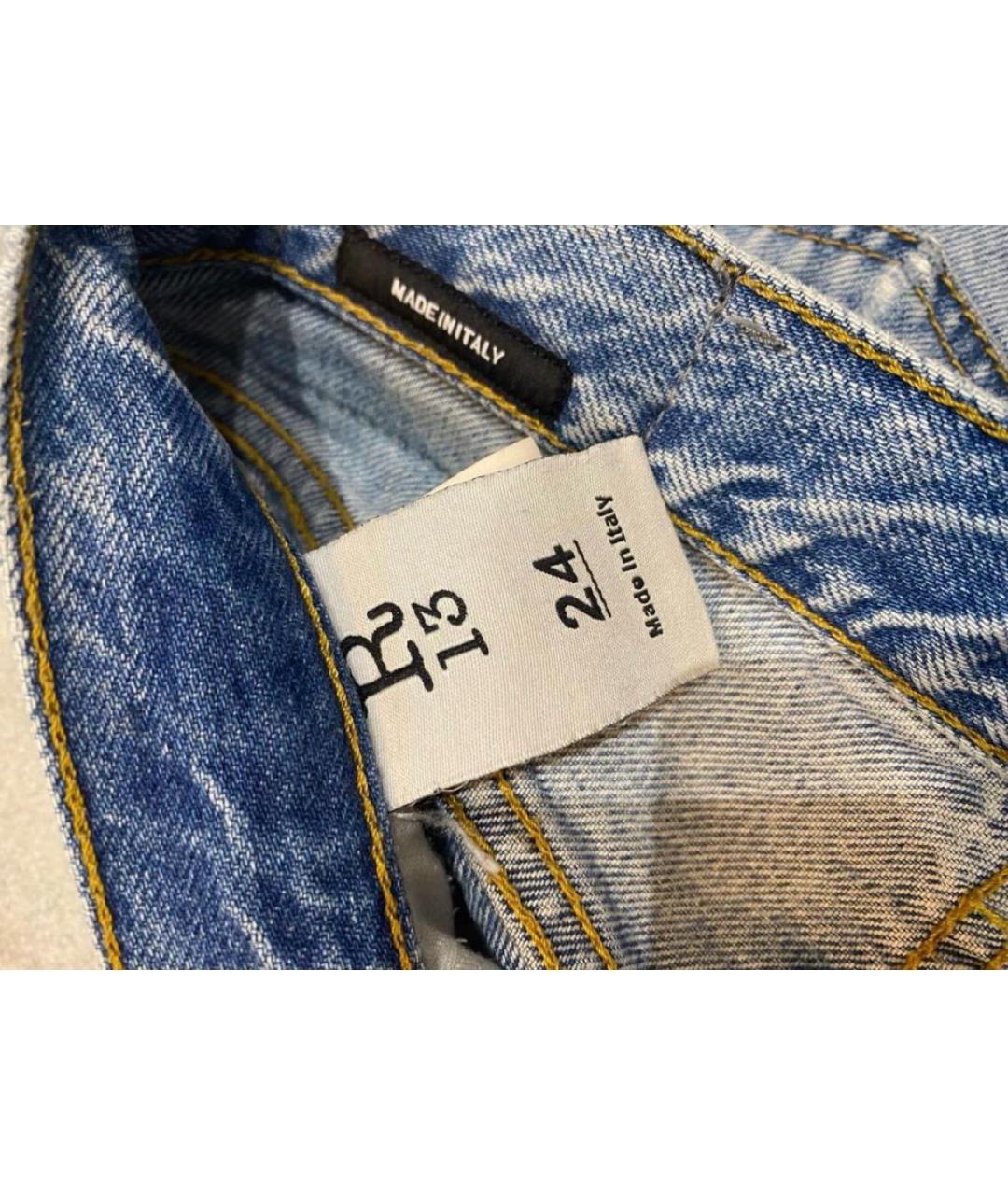 R13 Голубые хлопковые прямые джинсы, фото 4