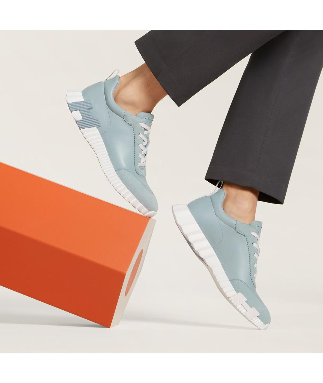 HERMES Голубые кожаные низкие кроссовки / кеды, фото 3