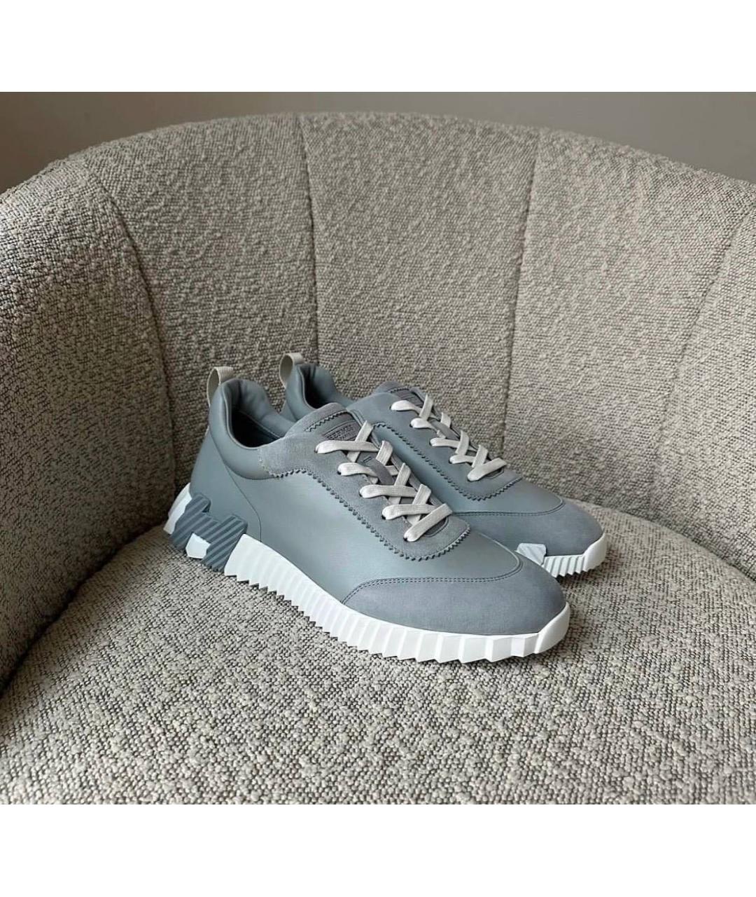 HERMES Голубые кожаные низкие кроссовки / кеды, фото 7