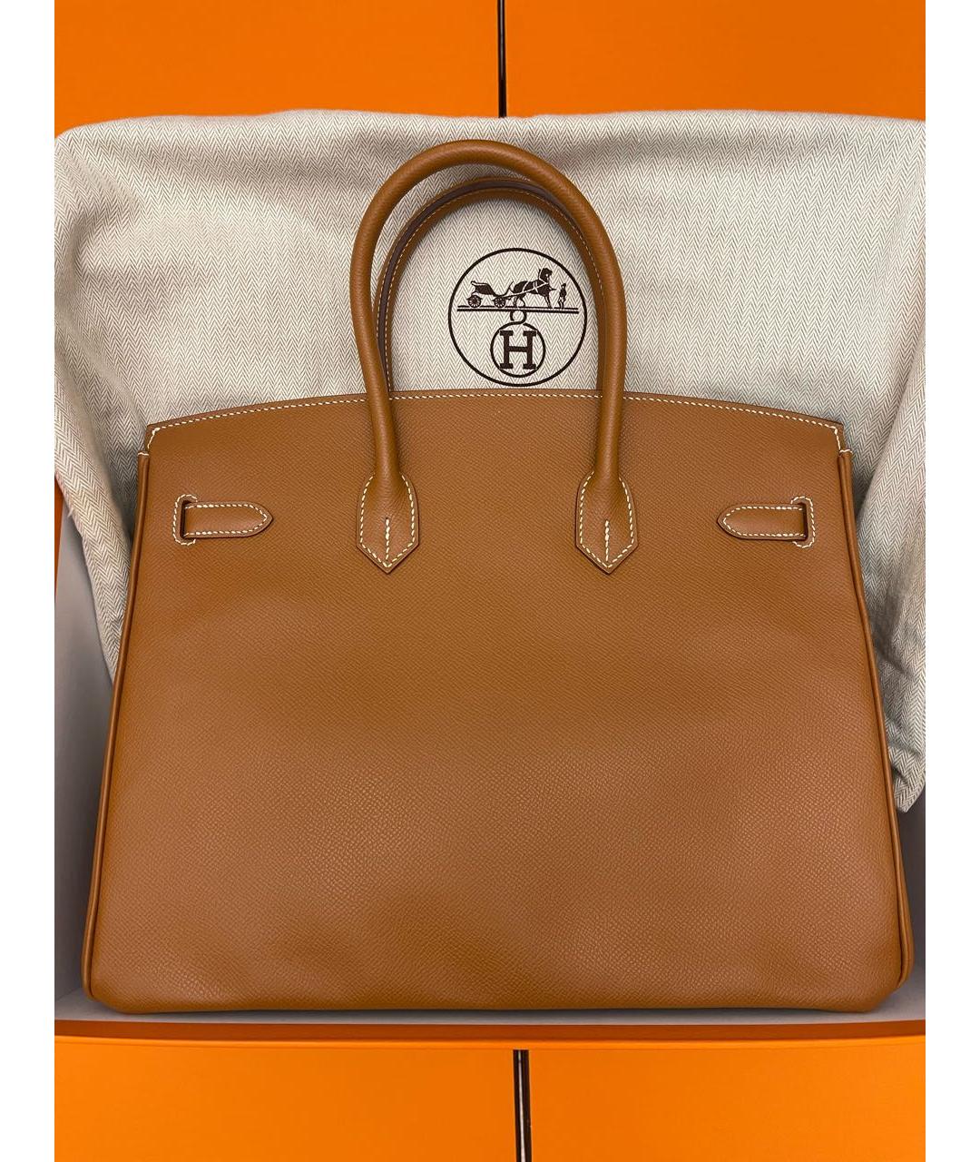 HERMES Коричневая кожаная сумка с короткими ручками, фото 3