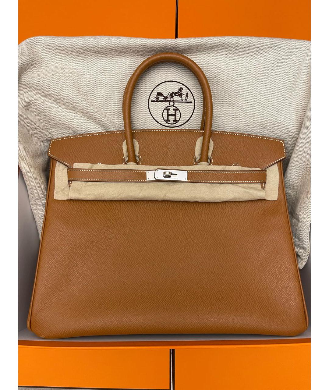 HERMES Коричневая кожаная сумка с короткими ручками, фото 9