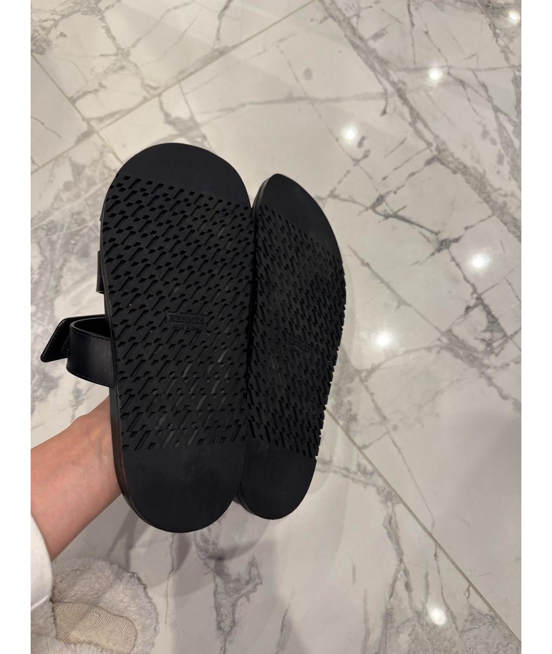 HERMES Черные кожаные шлепанцы, фото 5