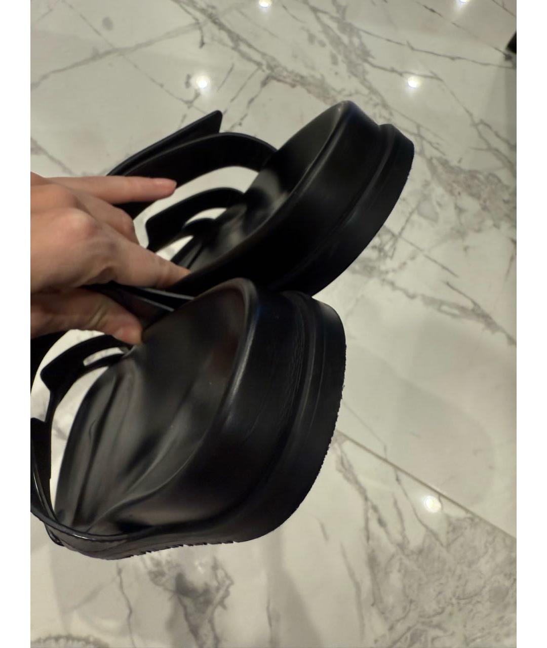 HERMES Черные кожаные шлепанцы, фото 4