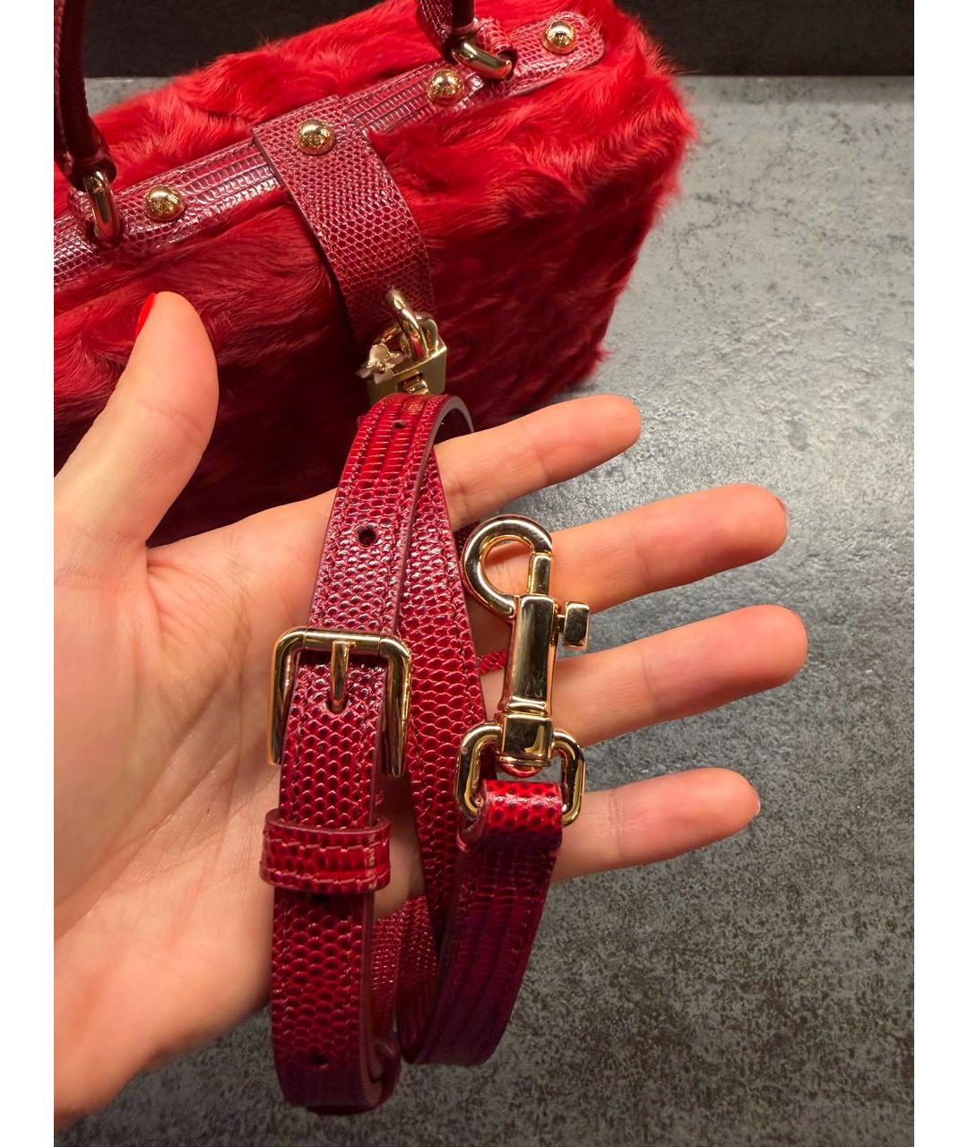DOLCE&GABBANA Красная меховая сумка с короткими ручками, фото 5