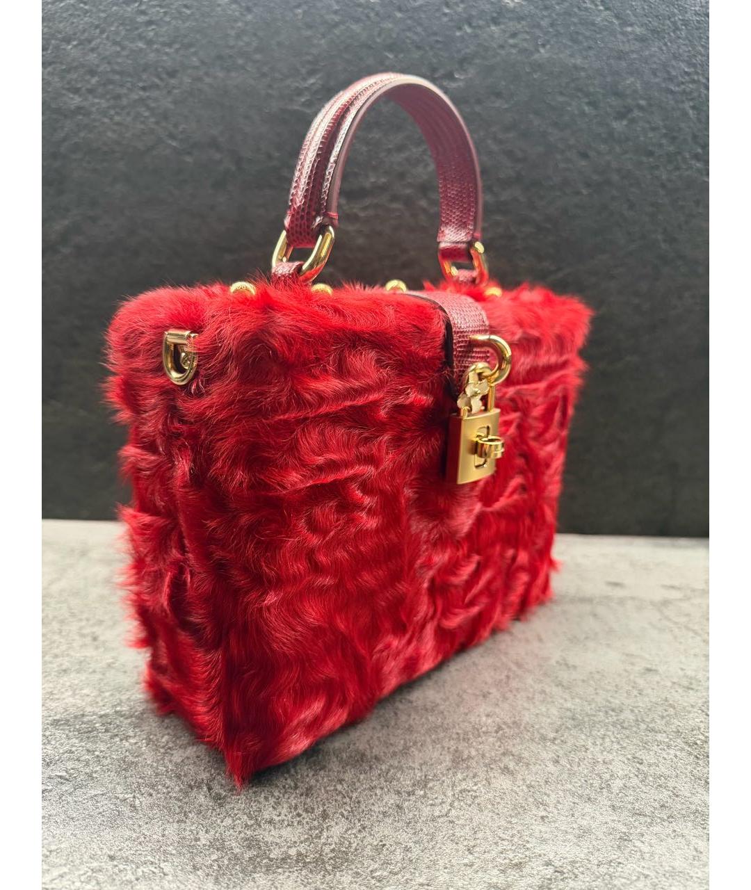 DOLCE&GABBANA Красная меховая сумка с короткими ручками, фото 2