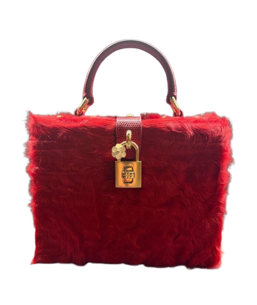 DOLCE&GABBANA Красная меховая сумка с короткими ручками, фото 1