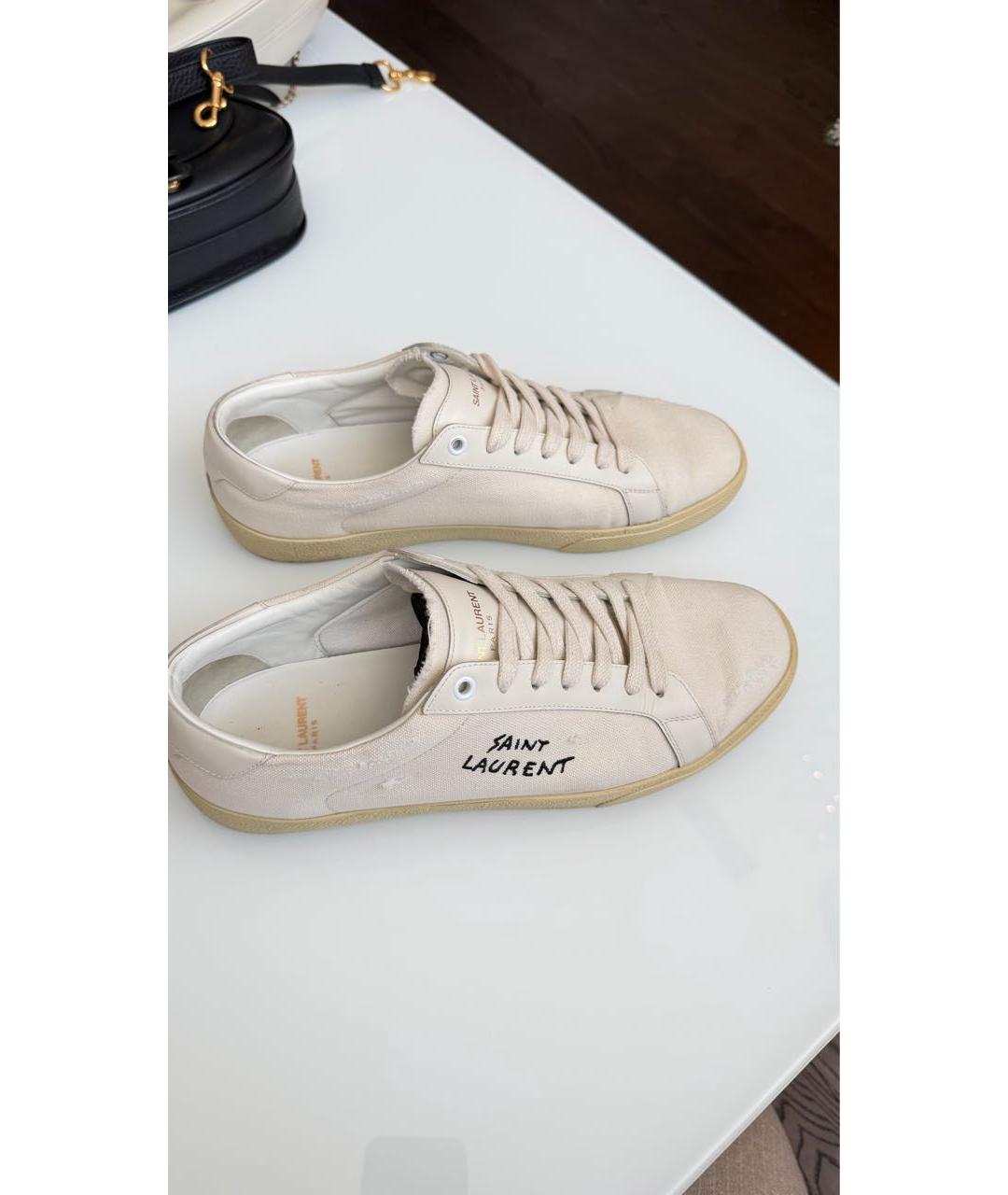 SAINT LAURENT Бежевые текстильные низкие кроссовки / кеды, фото 4