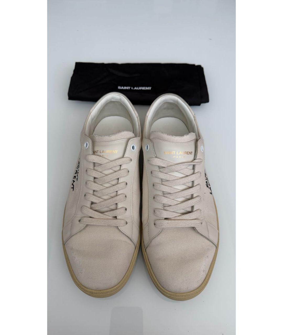 SAINT LAURENT Бежевые текстильные низкие кроссовки / кеды, фото 2