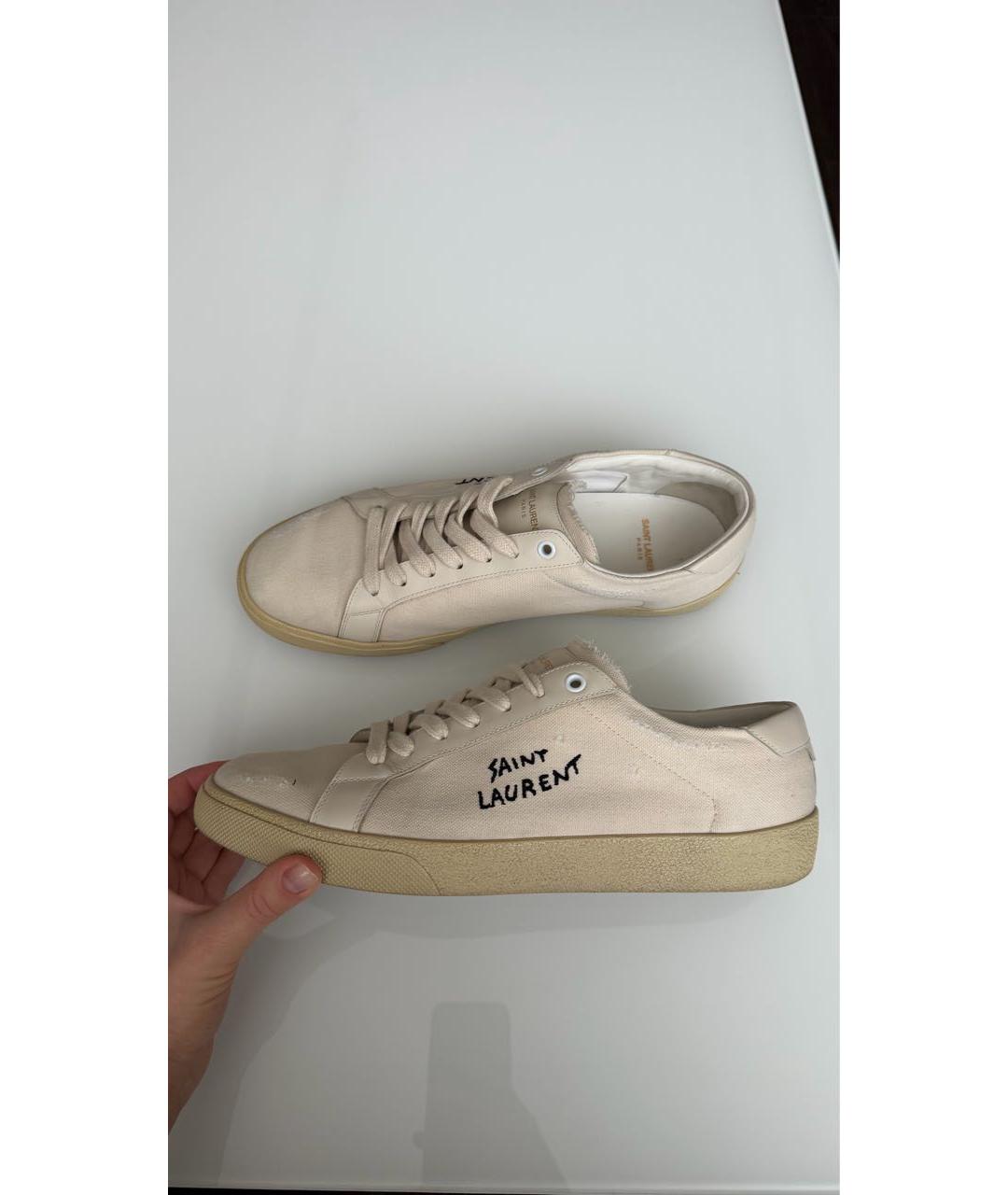 SAINT LAURENT Бежевые текстильные низкие кроссовки / кеды, фото 5