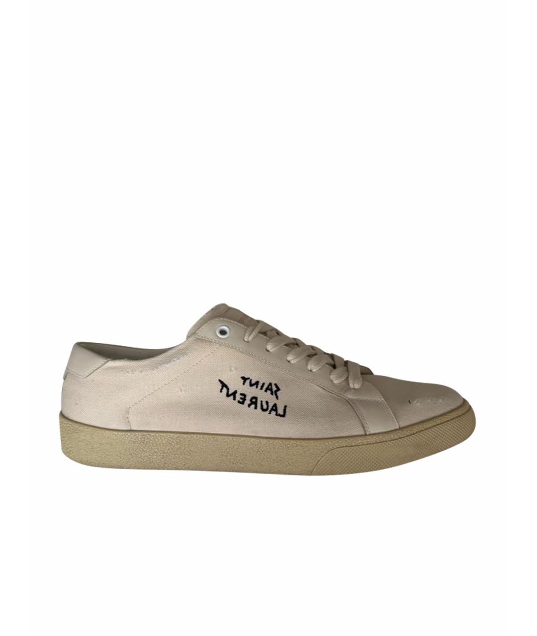 SAINT LAURENT Бежевые текстильные низкие кроссовки / кеды, фото 1