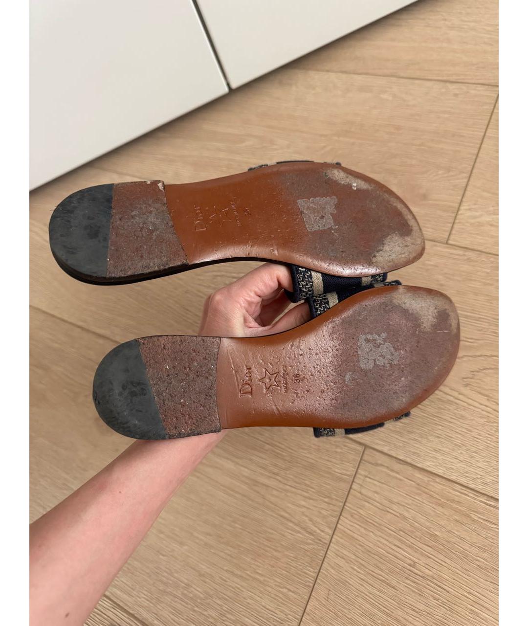 CHRISTIAN DIOR Темно-синие текстильные шлепанцы, фото 4