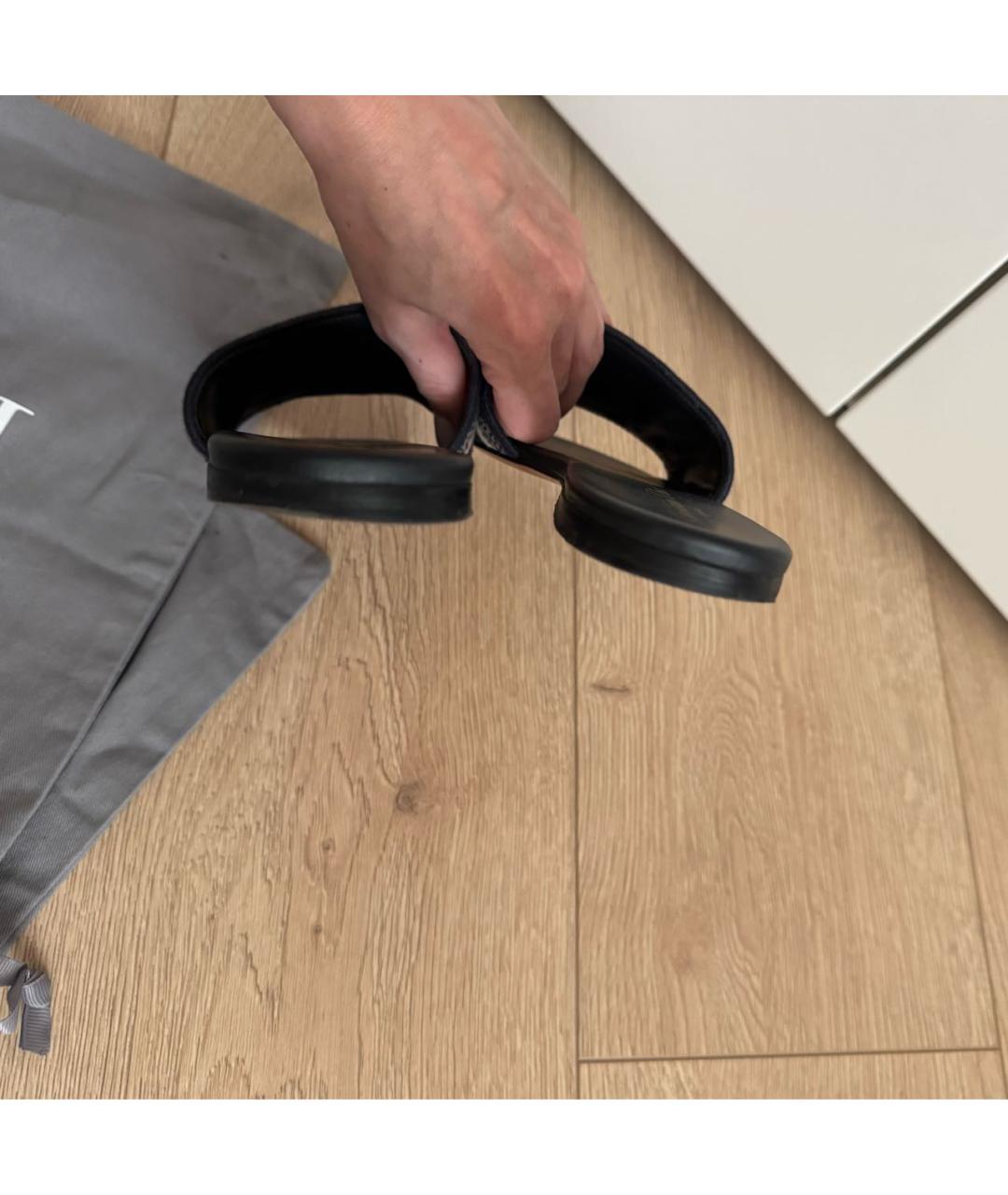 CHRISTIAN DIOR Темно-синие текстильные шлепанцы, фото 6