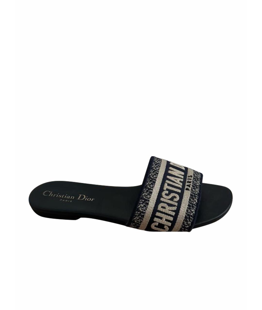 CHRISTIAN DIOR Темно-синие текстильные шлепанцы, фото 1