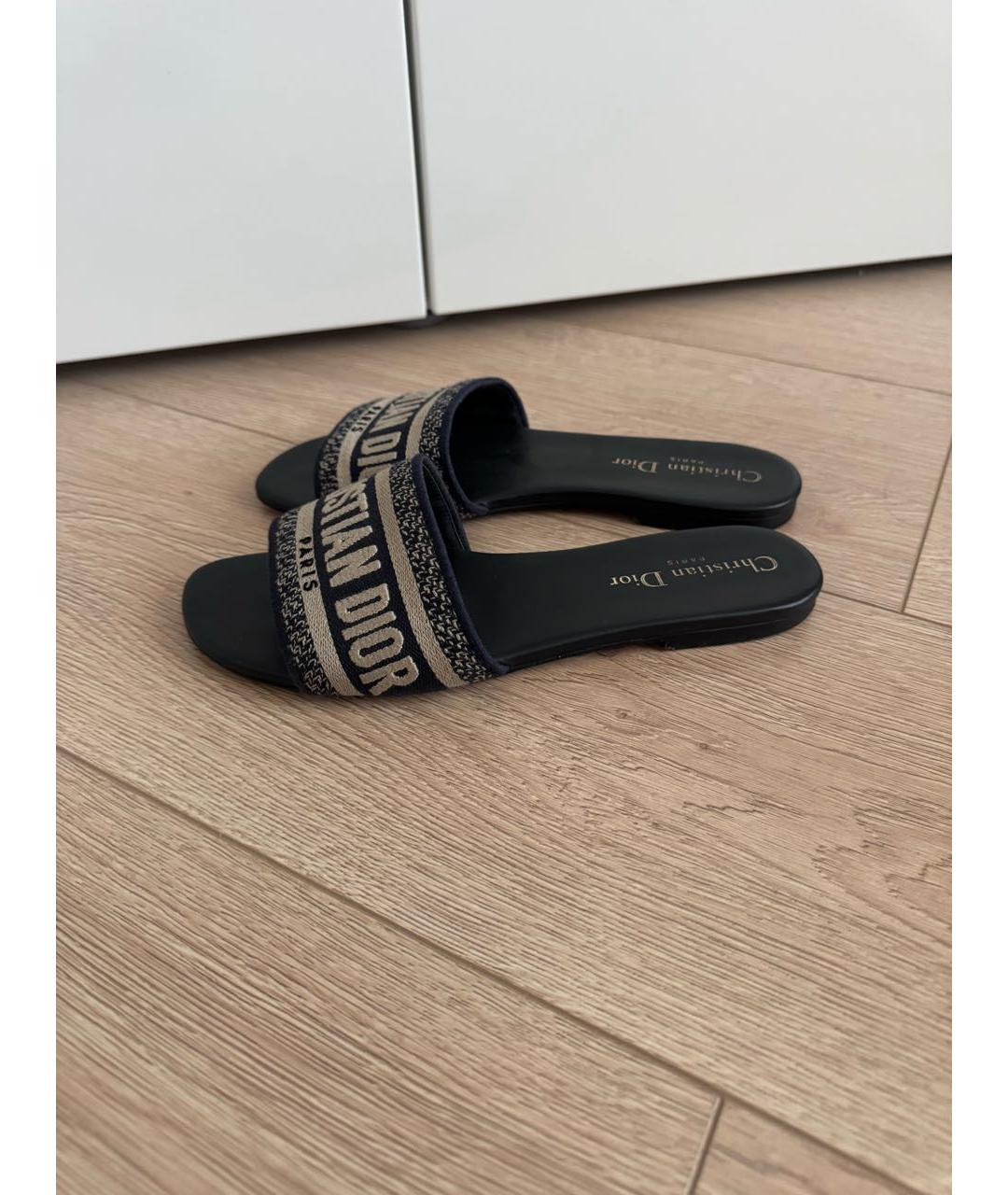 CHRISTIAN DIOR Темно-синие текстильные шлепанцы, фото 3