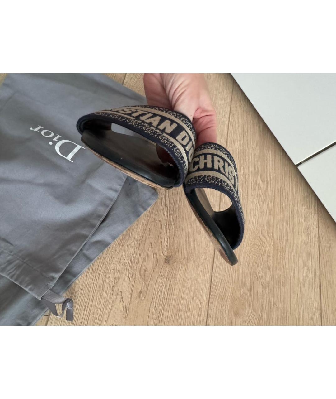 CHRISTIAN DIOR Темно-синие текстильные шлепанцы, фото 5