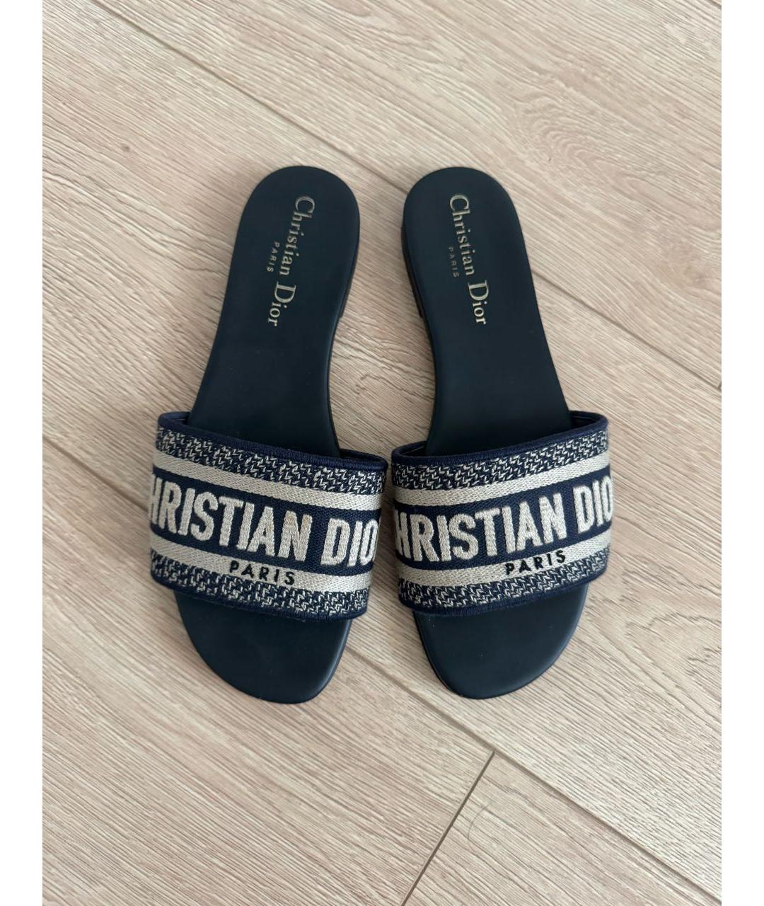 CHRISTIAN DIOR Темно-синие текстильные шлепанцы, фото 2