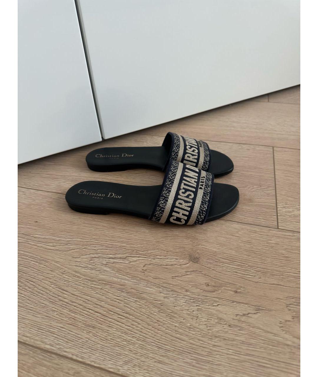 CHRISTIAN DIOR Темно-синие текстильные шлепанцы, фото 8