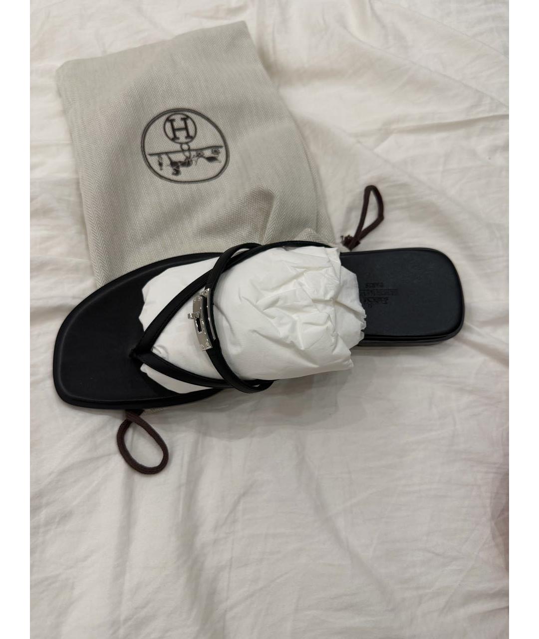 HERMES Черные кожаные шлепанцы, фото 3