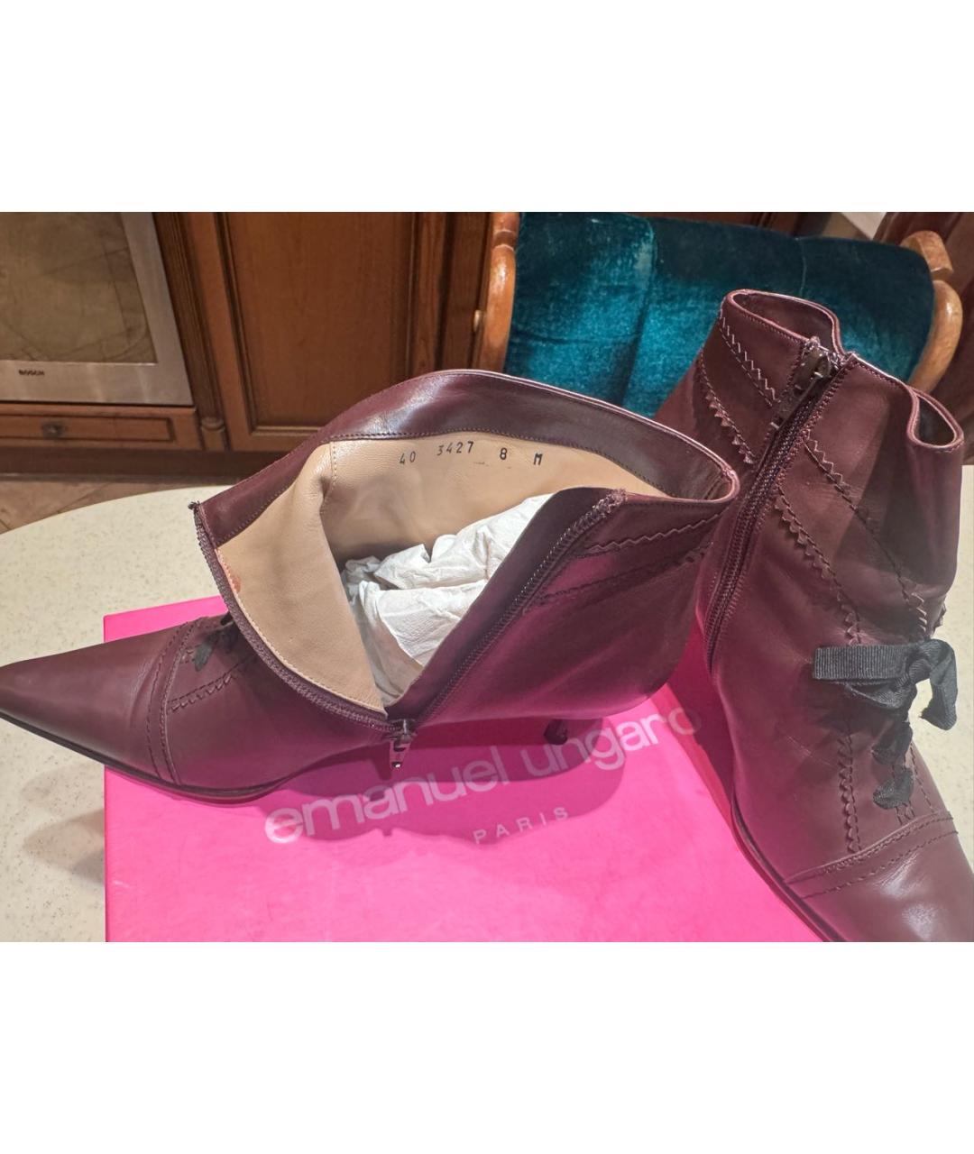 UNGARO Коричневые кожаные ботильоны, фото 4