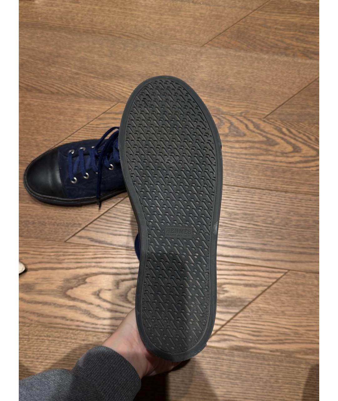 HERMES Темно-синие замшевые кеды, фото 4