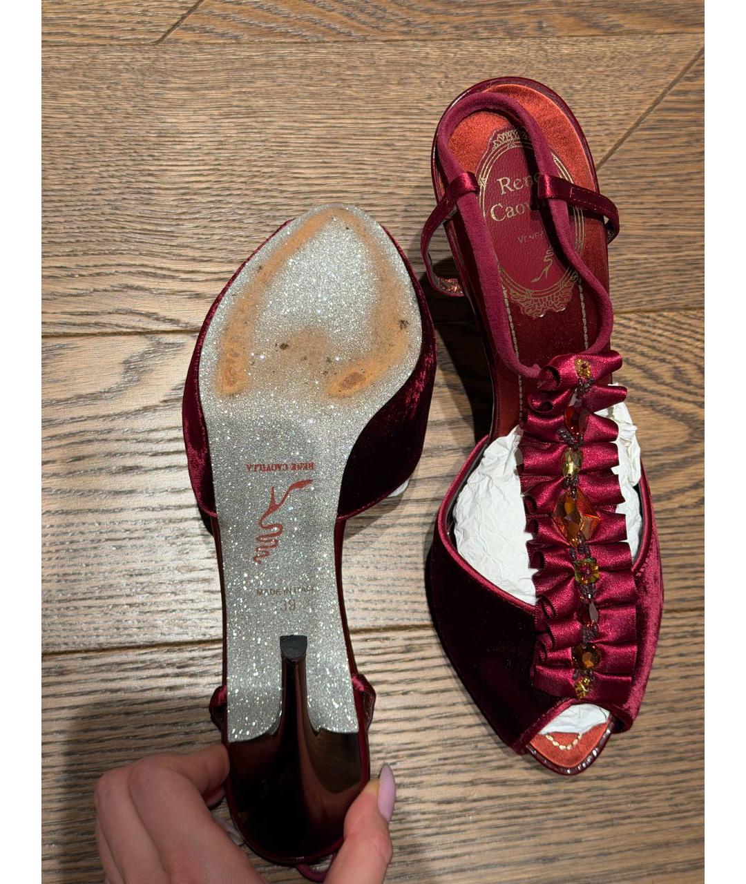 RENE CAOVILLA Бордовые бархатные туфли, фото 3