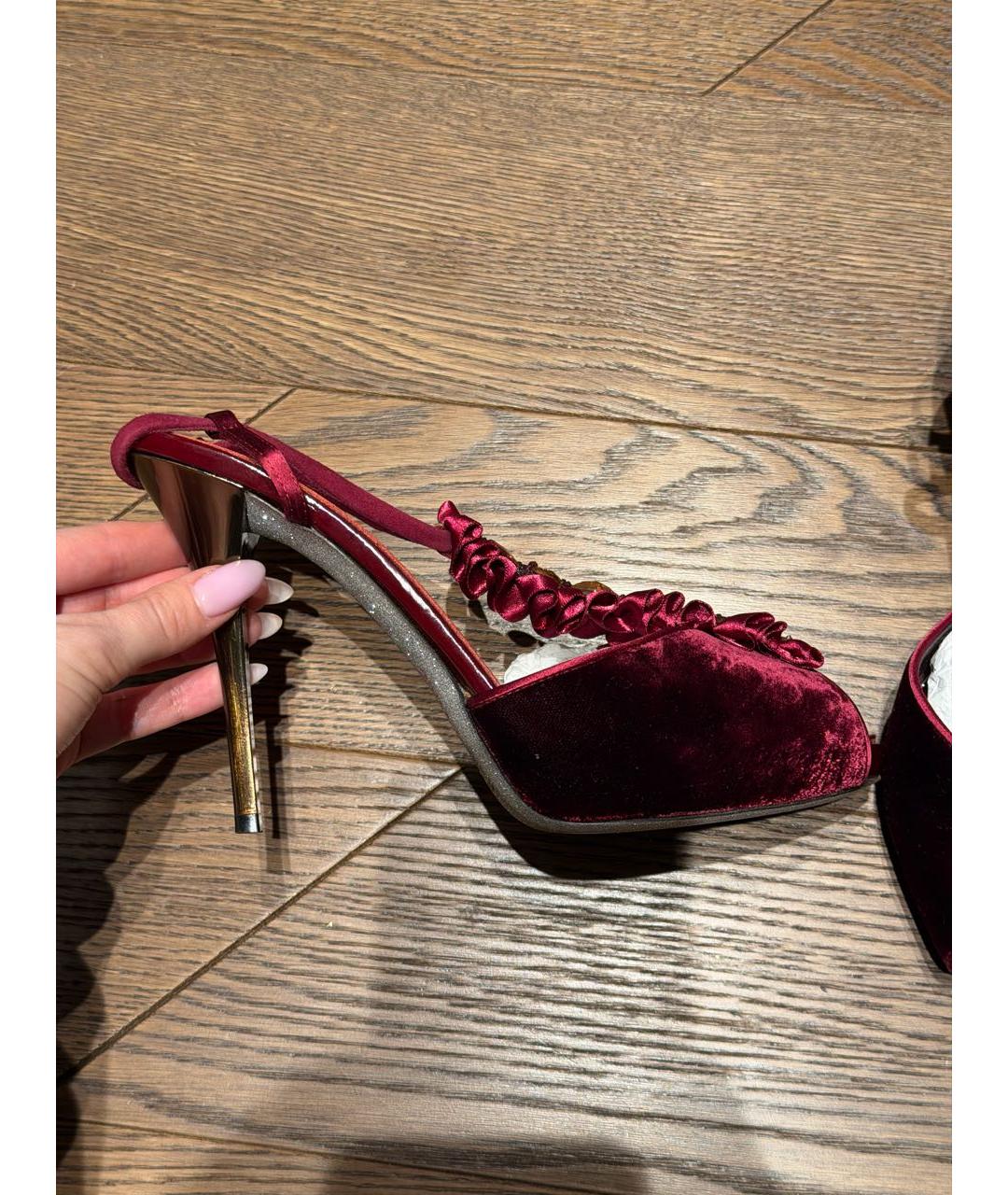 RENE CAOVILLA Бордовые бархатные туфли, фото 5