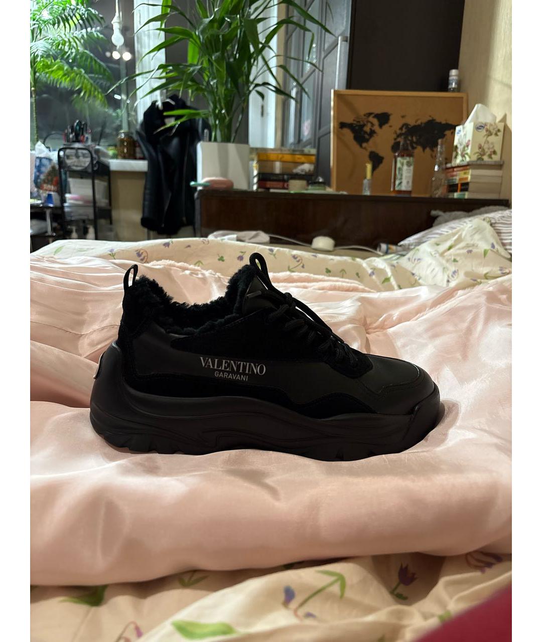 VALENTINO Черные кожаные низкие кроссовки / кеды, фото 9