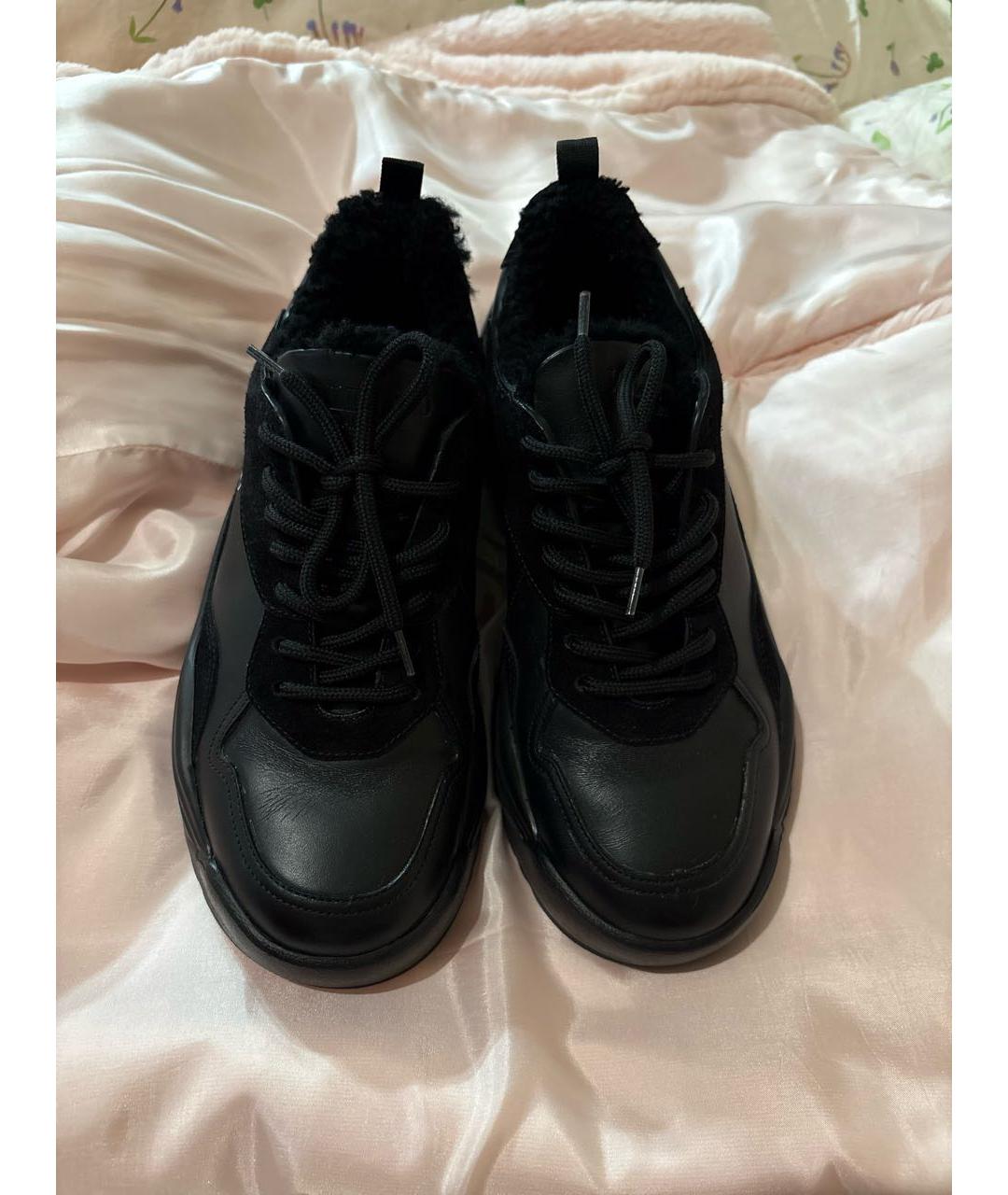 VALENTINO Черные кожаные низкие кроссовки / кеды, фото 2