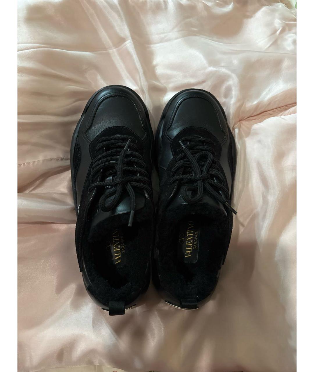 VALENTINO Черные кожаные низкие кроссовки / кеды, фото 3