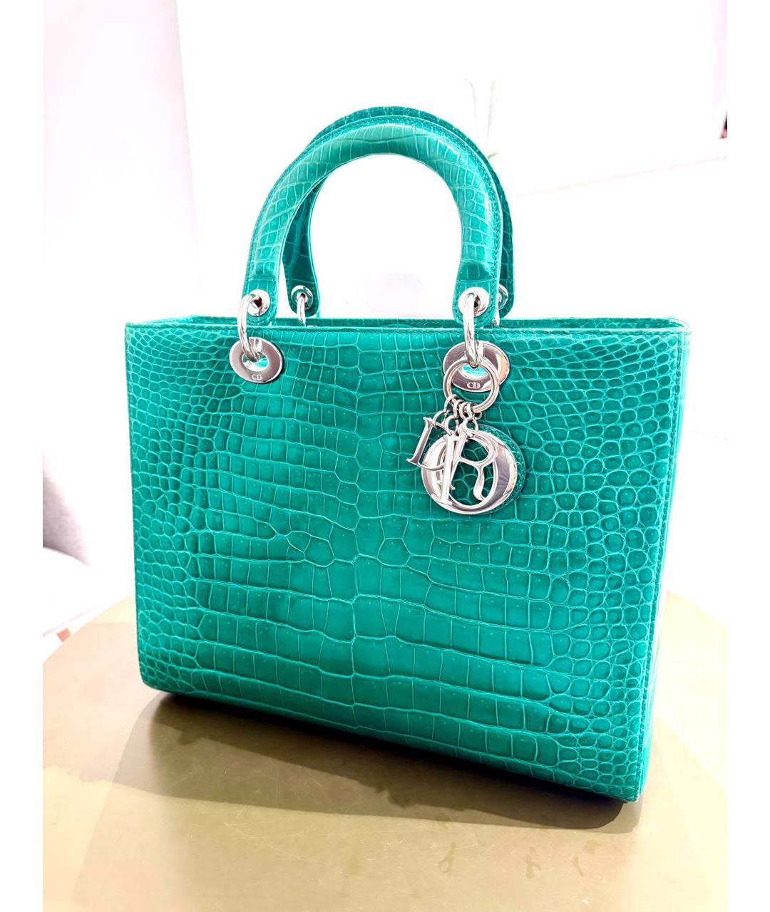 CHRISTIAN DIOR Зеленая сумка с короткими ручками из экзотической кожи, фото 2