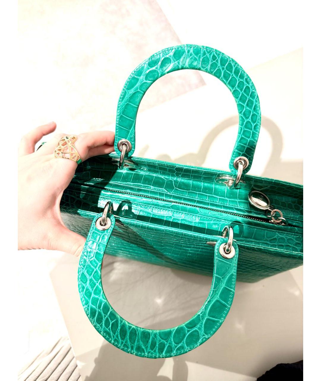 CHRISTIAN DIOR Зеленая сумка с короткими ручками из экзотической кожи, фото 7
