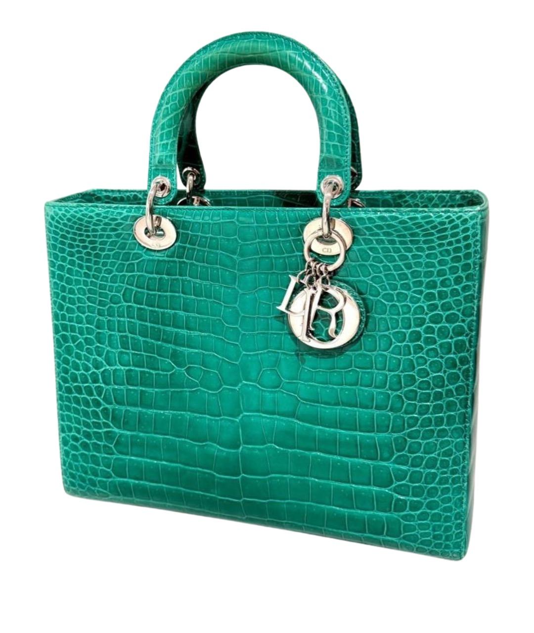 CHRISTIAN DIOR Зеленая сумка с короткими ручками из экзотической кожи, фото 1