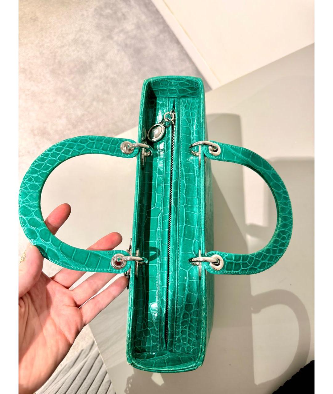 CHRISTIAN DIOR Зеленая сумка с короткими ручками из экзотической кожи, фото 4
