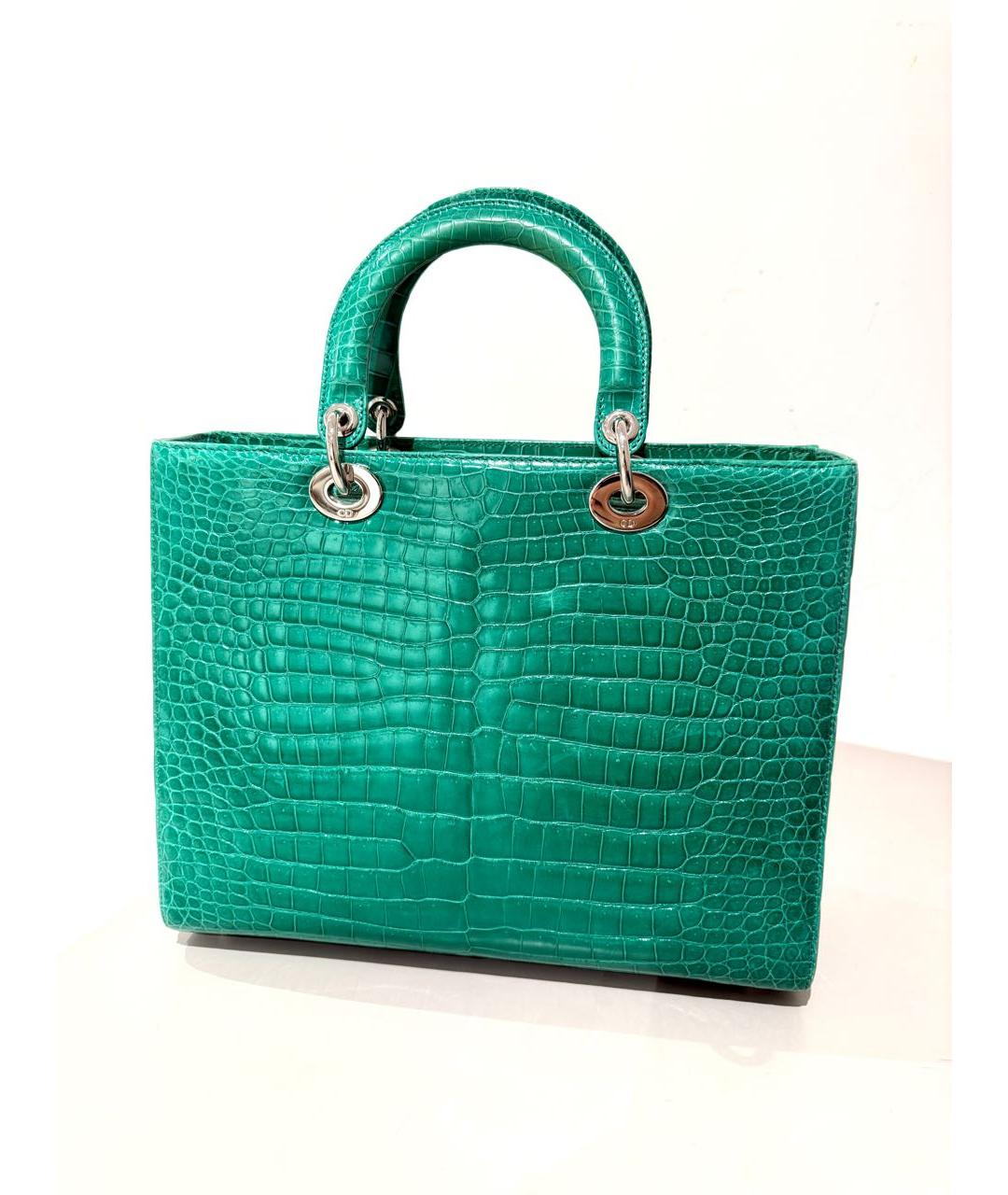 CHRISTIAN DIOR Зеленая сумка с короткими ручками из экзотической кожи, фото 3