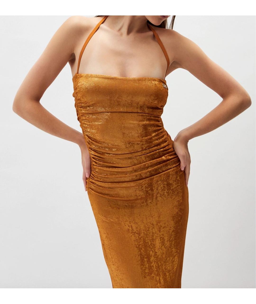 DIESEL Золотое полиэстеровое вечернее платье, фото 5