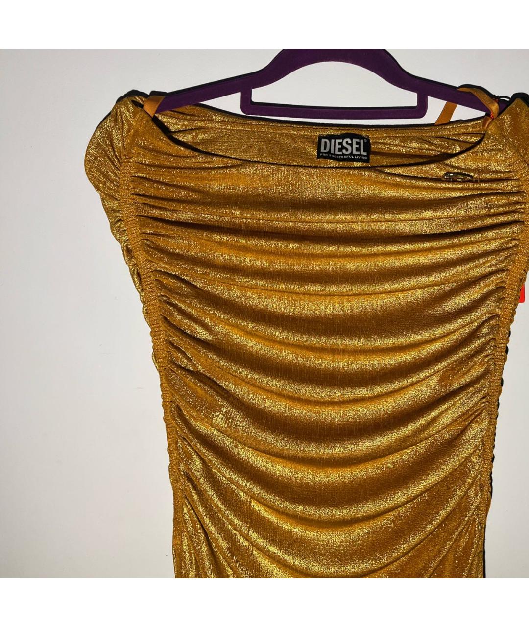 DIESEL Золотое полиэстеровое вечернее платье, фото 2