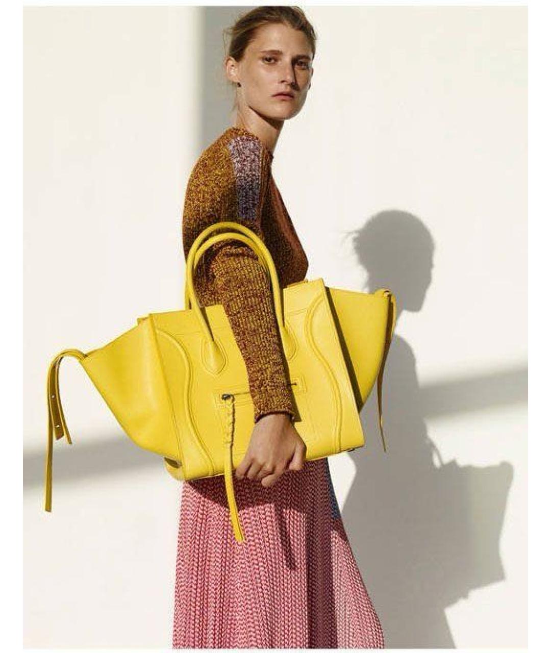 CELINE Горчичная кожаная сумка тоут, фото 8