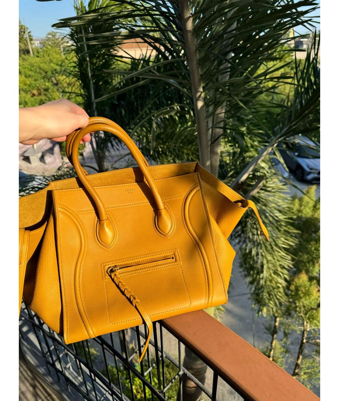 CELINE Горчичная кожаная сумка тоут, фото 8