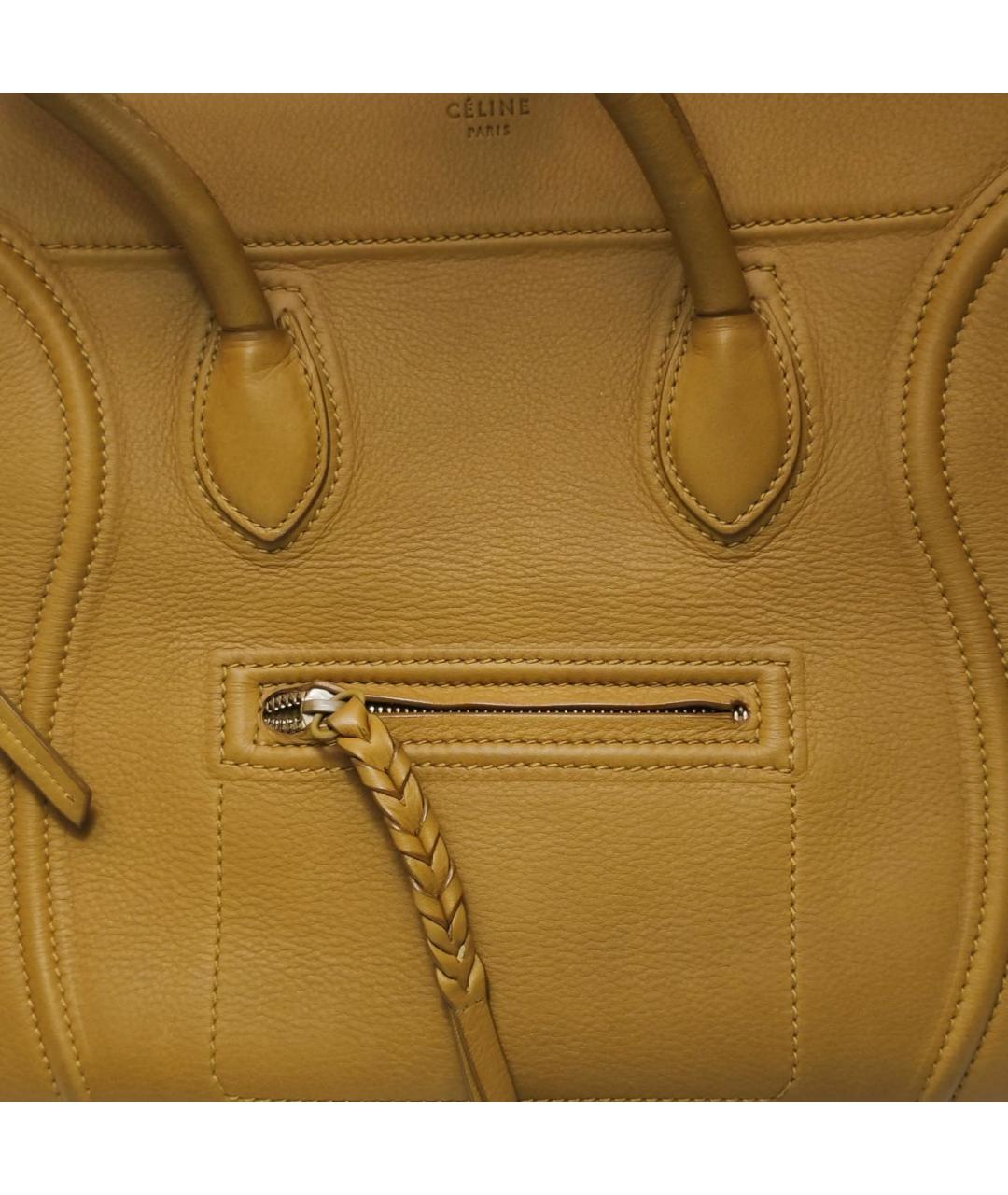 CELINE Горчичная кожаная сумка тоут, фото 5