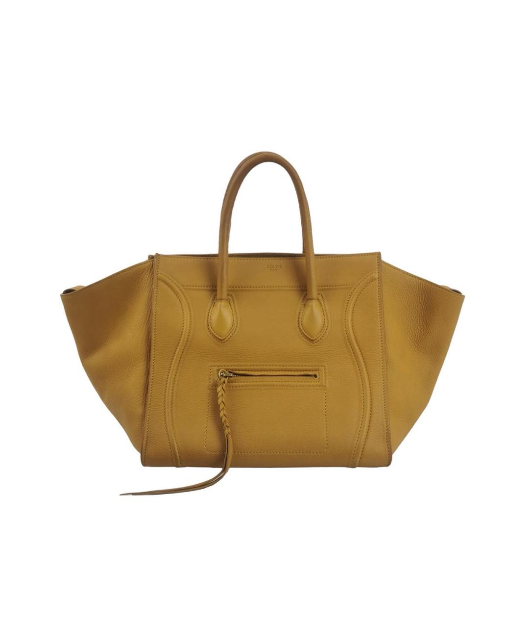 CELINE Горчичная кожаная сумка тоут, фото 9