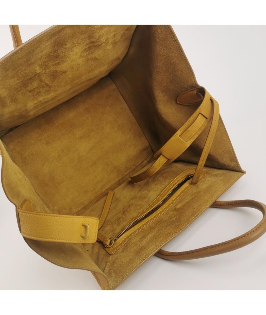 CELINE Горчичная кожаная сумка тоут, фото 4