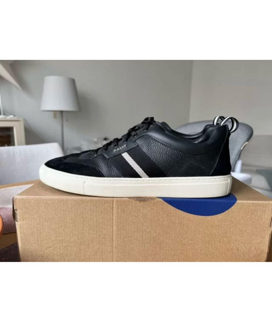 BALLY Черные кожаные низкие кроссовки / кеды, фото 4