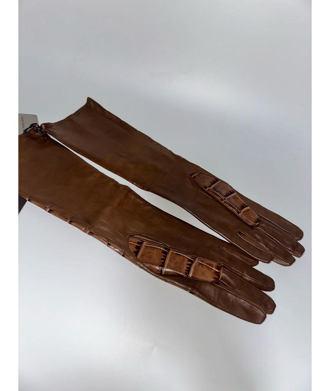 ERMANNO SCERVINO Коричневые кожаные перчатки, фото 2