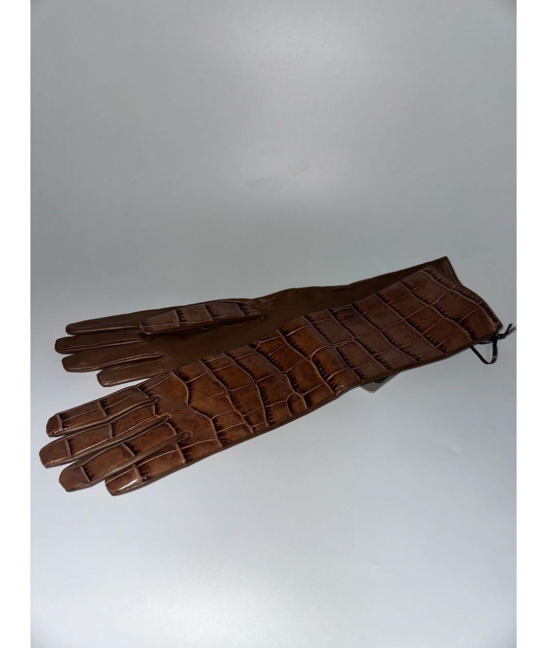 ERMANNO SCERVINO Коричневые кожаные перчатки, фото 8